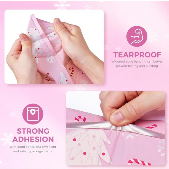 20 Pink & White Christmas Tree Candy Cane 6x10” Bubble Mailers | Holiday - Picture 4 of 4
